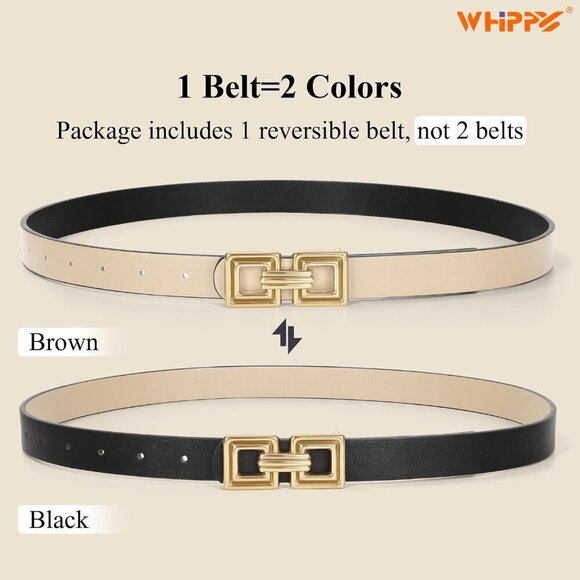 Reversible Leather Belt for Women Faux Leather Gold Buckle Casual Dress main image 7
